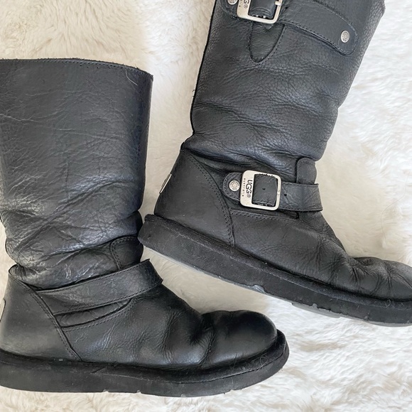 UGG Australian Kensington leather sheepskin biker boots fur lined size 7 - Picture 3 of 5